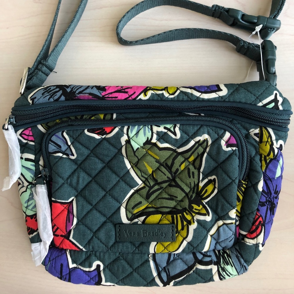 Sale! New Vera Bradley Dark Green Floral Zippered Belt Bag, Can Be Crossbody Bag